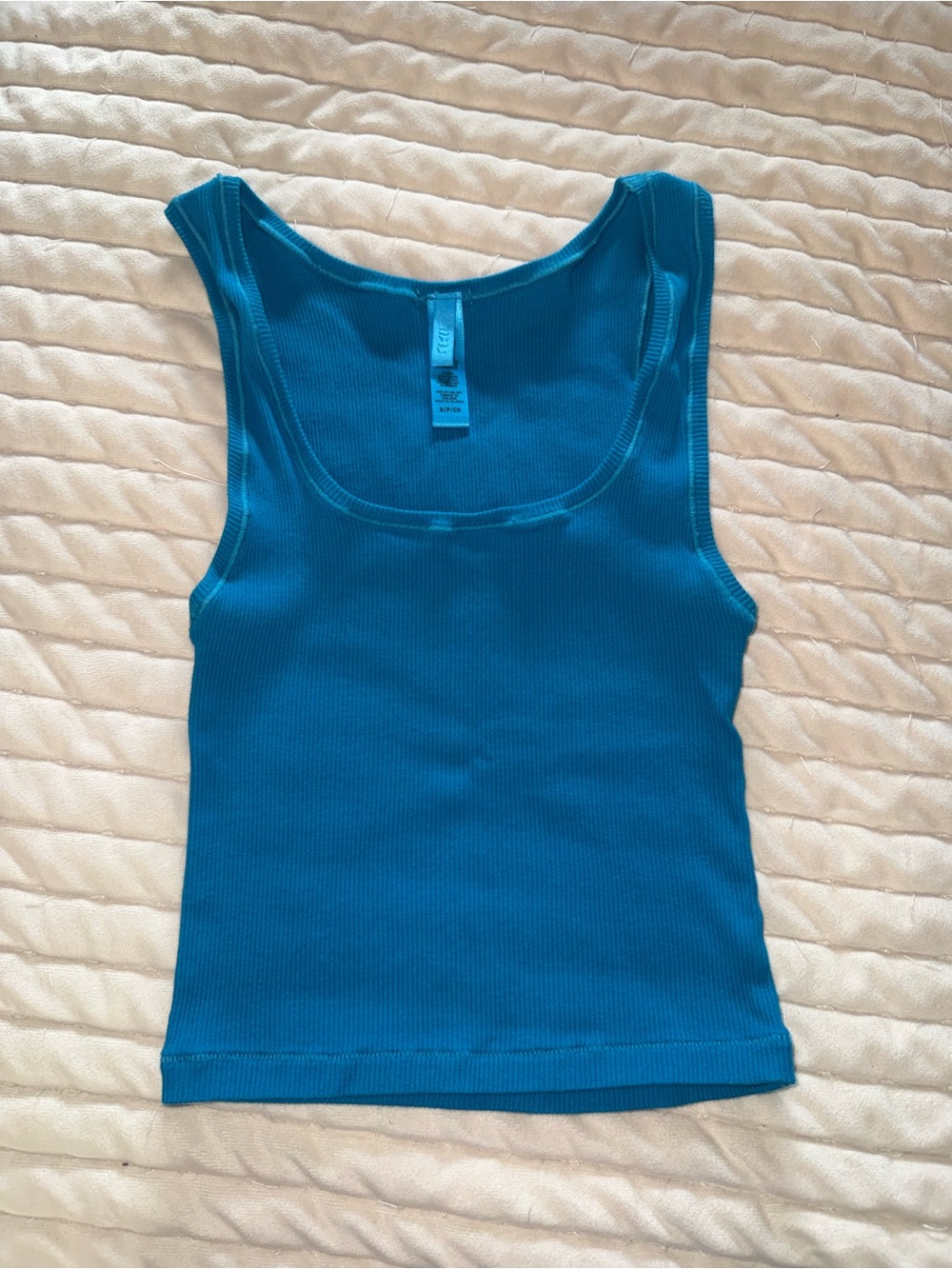SKIMS Teal Ribbed Scoop Tank Top